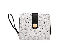 Oxtxuzdm Portefeuille court en polyuréthane avec sangle de poignet et compartiment pour espèces, pratique pour transporter tous les jours avec des chats mignons, Noir