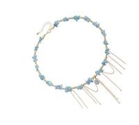 Oxtxuzdm Romance Bijoux en pierres écrasées avec chaîne en cascade Collier câlin pierres naturelles Clavicule Collier de perles deux tons avec rallonge