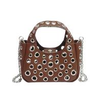 Oxtxuzdm Sac à bandoulière créatif pour femme - Rivets creux - Sac à main en cuir synthétique pour voyage - Rivets creux - Pour le shopping et les rencontres, marron foncé, One Size