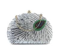 Oxtxuzdm Sac à bandoulière pour femme, sac à main formel à paillettes, paon, sac de soirée, sac à main de mariage, sac à main de cocktail, sac à main fait à la main, Argenté., One Size