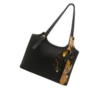 Oxtxuzdm Sac à bandoulière rétro avec écharpe en soie décorative, sac à main tendance en cuir PU avec poignée supérieure pour diverses occasions, Noir , as size