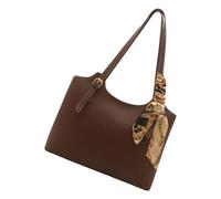 Oxtxuzdm Sac à bandoulière rétro avec écharpe en soie décorative, sac à main tendance en cuir PU avec poignée supérieure pour diverses occasions, marron, as size