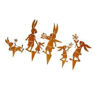 Oxtxuzdm Statue de lapin rouillée sur piquet de Pâques avec lapins rouillés réalistes pour la maison et le jardin Sculpture d'art de cour