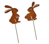 Oxtxuzdm Statue de lapin rouillée sur piquet de Pâques avec lapins rouillés réalistes pour la maison et le jardin Sculpture d'art de cour