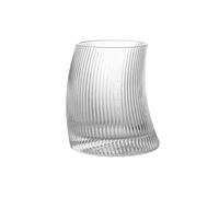 Oxtxuzdm Tasse en verre incurvé en forme de lune transparente nervurée pour la maison, les petits déjeuners, les fêtes, les événements et les réunions sociales Tasse en verre de forme incurvée