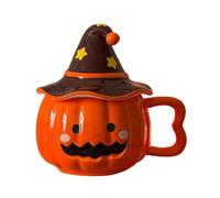 Oxtxuzdm Tasse humoristique en céramique en forme de citrouille avec couvercle anti-poussière pour thé, café, boisson, bureau, école, usage quotidien, Halloween