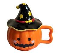 Oxtxuzdm Tasse humoristique en céramique en forme de citrouille avec couvercle anti-poussière pour thé, café, boisson, bureau, école, usage quotidien, Halloween