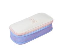 Oxtxuzdm Trousse à crayons en toile de grande capacité avec fermeture éclair - Sac de papeterie extensible pour enfants - Pochettes de rangement pour marqueurs et crayons, Bleu clair/beige