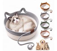 oxwiv Niche pour Chat d'intérieur en Corde de Coton tressée avec Balle Suspendue résistante aux Griffes Panier Chaud pour Chats de Petite et Moyenne Taille Durable (Beige,Small)