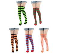 Oxxggkao 1 paire de chaussettes hautes au-dessus du genou à rayures arc-en-ciel colorées au-dessus du genou pour Halloween, sorcière, cosplay, femmes, hommes, enfants, 38 42, taille unique
