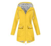 Oxxggkao 3. Manteau coupe-vent à capuche pliable à isolation thermique pour femme avec fermeture éclair intégrale et poches latérales