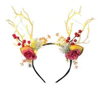 Oxxggkao Accessoires de tête de Noël - Serre-tête en bois de cerf floral - Bandeau de vacances - Réunion de famille - Déguisement LED - Couronne de fleurs de Noël - Décoration festive pour femme