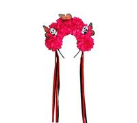 Oxxggkao Bandeau pratique en forme de tête de mort et décorations florales artificielles pour Halloween, fêtes à thème amusant, tête de mort et fleur