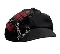 Oxxggkao Bérets fantaisie avec chaîne en métal tartan - Chapeau de peintre britannique - Pour l'automne et l'hiver - Tendance - Pour un usage quotidien, Rouge, Taille unique