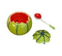 Oxxggkao Bol à collation en céramique pour pastèque avec couvercle, vaisselle de fruits couverte de 610ml pour céréales, desserts, bureau à manger et cuisine, bol à couvercle