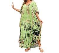 Oxxggkao Cache-maillot de bain à manches courtes et col en V pour femme, robe longue surdimensionnée confortable pour fille, amoureuse, robe caftan de plage pour femme, robe longue de plage pour