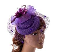 Oxxggkao Chapeau bibi Derby pour femme - Bandeau voile de plumes - Pilulier - Voile de cocktail - En maille - Pour cocktail, thé