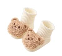 Oxxggkao Chaussettes d'hiver antidérapantes pour bébé - Motif ours - Épais et chaud - Pour apprendre à marcher - Élasticité - Bouche lâche, blanc, Taille unique