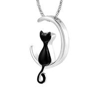 Oxxggkao Collier avec pendentif souvenir pour contenir les cendres ou les cheveux d'animaux de compagnie dans un design élégant en forme de lune, fabriqué à partir d'acier inoxydable, cadeau de perte