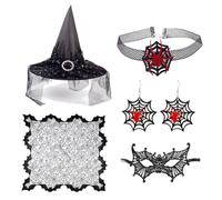 Oxxggkao Collier ras du cou pour femme, chapeau de sorcière, boucles d'oreilles, œil de sorcière, accessoire de costume pour femme, bal masqué, Halloween, cosplay, fête d'Halloween