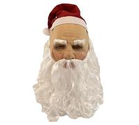 Oxxggkao Costume de Père Noël intégral en latex avec bonnet de Père Noël rouge et barbe pour fête du Nouvel An