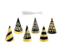 Oxxggkao Décoration de fête du Nouvel An 2026 Chapeaux de réveillon doré noir pailleté Petit cône Chapeaux avec sangles Cône Couvre-chef