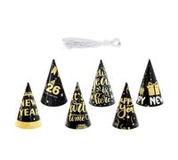 Oxxggkao Décoration de fête du Nouvel An 2026 Chapeaux de réveillon doré noir pailleté Petit cône Chapeaux avec sangles Cône Couvre-chef
