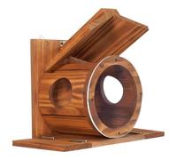 Oxxggkao Distributeur de nourriture pour animaux sauvages en bois durable avec couvercle pour améliorer l'observation des animaux de jardin