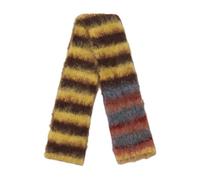 Oxxggkao Écharpe tricotée chaude à rayures - Tissu tricoté doux - Long silencieux - Facile d'entretien - Léger - Pour hommes, femmes, enfants, famille - Écharpes tricotées assorties, Café jaune