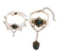 Oxxggkao Ensemble collier et bracelet en dentelle gothique à la mode avec perles d'imitation - Accessoires de bijoux pour occasions spéciales - Collier élégant en pierre et, One Size, Comme décrit