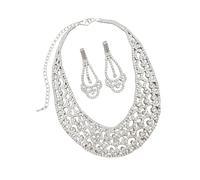 Oxxggkao Ensemble de boucles d'oreilles et collier creux en forme de diamant géométrique avec chaîne clavicule argentée pour femme - Bijoux tendance en cuivre galvanisé