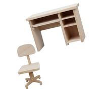 Oxxggkao Figurine en bois non peinte pour maison de poupée, bureau, chaise et bureau à l'échelle 1:12