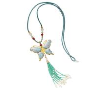 Oxxggkao Long collier tendance en forme de papillon ethnique avec pompons de style chinois, accessoire de bijoux parfait pour une tenue décontractée, collier de perles, One Size, Comme décrit, Comme