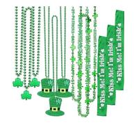 Oxxggkao Lot de 12 colliers de perles trèfle vert pour la Saint-Patrick avec bretelles pour fête irlandaise