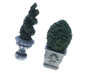 Oxxggkao Lot de 2 pots de fleurs en résine verte pour maison de poupée, accessoires de décoration réaliste, accessoires de décoration de maison de poupée, plante miniature en pot