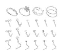 Oxxggkao Lot de 23 piercings de nez en acier inoxydable avec zircon - Couleur élégante - Confortables - Bijoux de corps pour homme et femme, taille unique, Comme décrit, Comme décrit.
