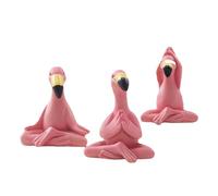 Oxxggkao Lot de 3 figurines de yoga flamant rose adorables miniatures uniques pour jardin de fées drôle Décoration d'intérieur Statue Yoga Résine Artisanat Décorations de table Jardin Décoration