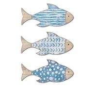 Oxxggkao Lot de 3 sculptures murales en bois fabriquées à la main pour école de poissons, décorations murales pour crèches côtières, décoration murale sur le thème de la plage