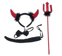 Oxxggkao Lot de 4 bandeaux rouges en corne de diable avec nœud papillon et queue de démons - Accessoires de déguisement d'Halloween
