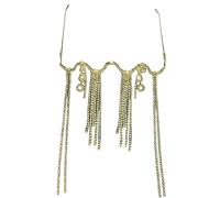 Oxxggkao Lunettes de soleil élégantes avec strass et glands scintillants - Bijoux pour les fêtes - Demi-lunettes de soleil tendance, doré