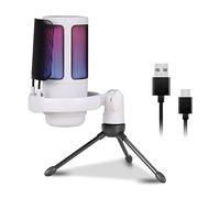 Oxxggkao Microphone USB 192 kHz/24 bits avec éclairage couleur, microphone de jeu avec bouton muet, base solide pour streaming et chant en direct