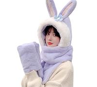 Oxxggkao Oreilles Chapeau Écharpe Hiver Gants Ensemble Cou pour Protection Enveloppement Bonnet Chaud Épais Oreille Chapeau, violet, taille unique