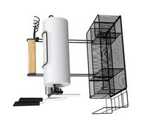Oxxggkao Panier de barbecue en fer multicouche avec poignée en bois et rangement d'assaisonnement pour accessoires de cuisine en plein air Arrangement BBQ Assaisonnement Rack avec crochets