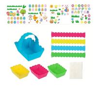 Oxxggkao Panier de Pâques avec autocollants amusants et 8 pièces pour activités créatives de vacances, festival, décoration de Pâques