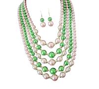 Oxxggkao Parure de bijoux intemporelle à plusieurs rangées de perles synthétiques avec boucles d'oreilles, légère et polyvalente pour ou soirée, design respirant, parfait pour les mariages et à porter