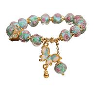Oxxggkao Perle en verre naturel ornée d'un pendentif papillon et d'une breloque de jardin de roses pour un confort tout au long de la journée et un style élégant coloré, One Size, Comme décrit