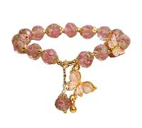 Oxxggkao Perle en verre naturel ornée d'un pendentif papillon et d'une breloque de jardin de roses pour un confort tout au long de la journée et un style élégant coloré, One Size, Comme décrit