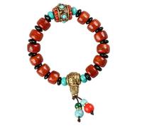 Oxxggkao Perles turquoises vertes uniques avec perles en cuivre fabriquées à la main en os de yak élastique pour accessoire de mode perles de prière élastiques, One Size, Comme décrit