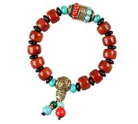 Oxxggkao Perles turquoises vertes uniques avec perles en cuivre fabriquées à la main en os de yak élastique pour accessoire de mode perles de prière élastiques, One Size, Comme décrit