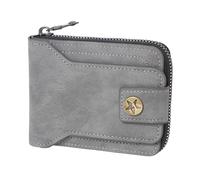 Oxxggkao Portefeuille court en cuir PU avec fermeture sécurisée pour homme Style rétro européen Solution de rangement de cartes Porte-monnaie Porte-monnaie Accès facile, gris
